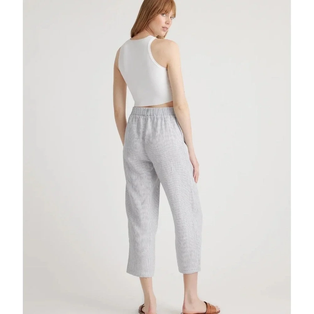 Quince 100% European Linen Pants in Blue Pinstripe Size Large